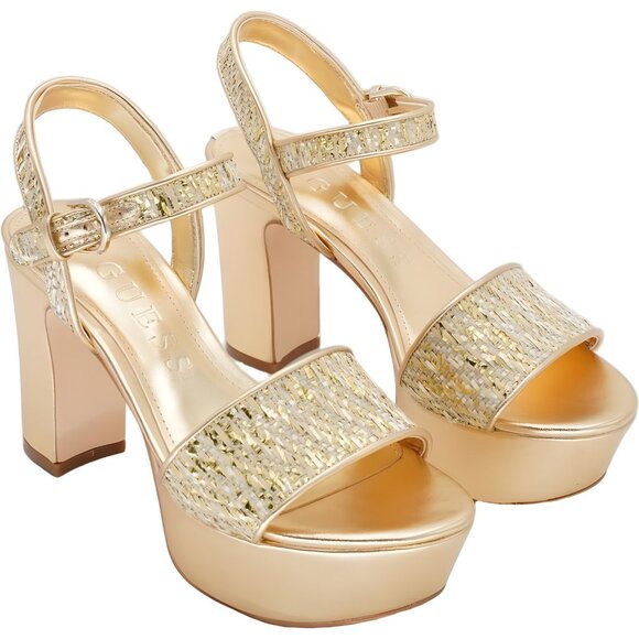 GUESS Haldem Gold Two-Band Platform Sandals Ankle Strap Women's US 7M - Picture 4 of 6